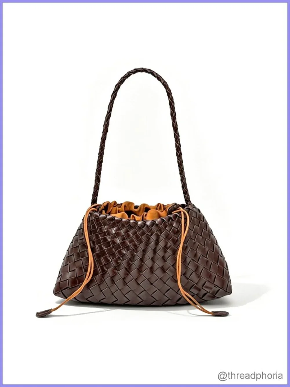 Hand Woven Leather Shoulder Bag Hobo Purse Drawstring